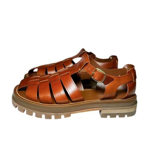 Celine NIB Cléa Triomphe Brown Leather Gladiator Chunky Fisherman Sandals 42 - Picture 5 of 11